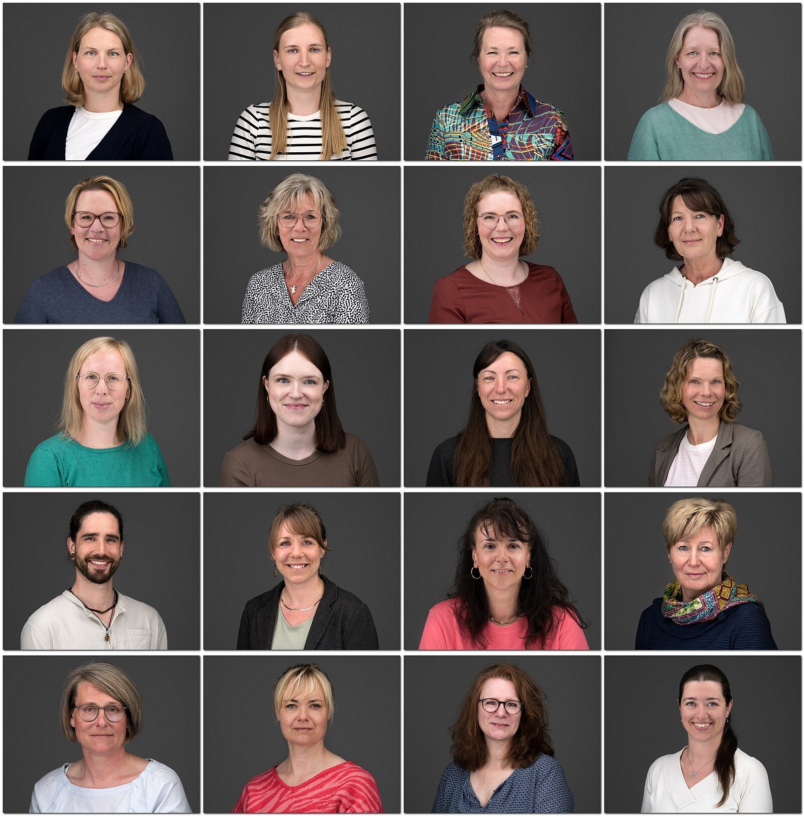 Zwanzig Headshot Portraits eines Teams
